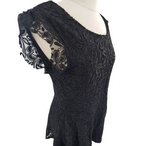 Black lace mini dress with flutter sleeves size large